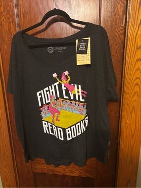 Out of Print Black Graphic Tee with Pink & Yellow Accents